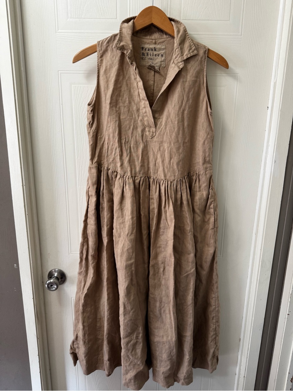 Frank & Eileen Sleeveless Linen Dress in Tan